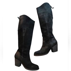 Guess Black Knee High Western Boots Women's Tall Black Suede Boots Size 6.5